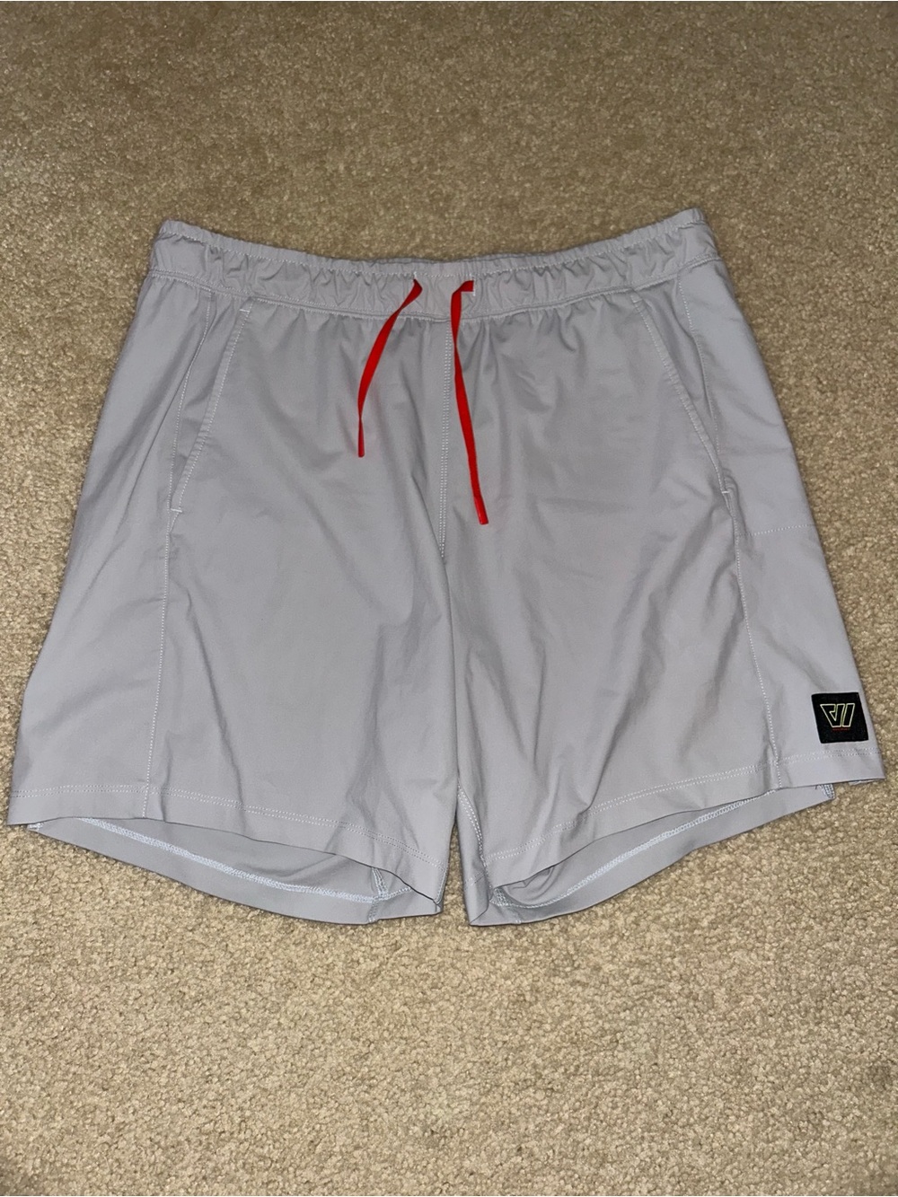 Men's Light Gray Performance Shorts with Orange Drawstring